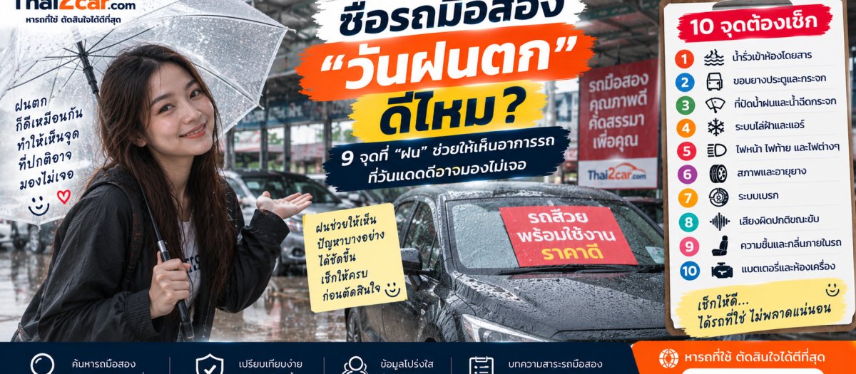 ซื้อรถมือสองวันฝนตกดีไหม? 9 จุดที่ “ฝน” ช่วยให้เห็นอาการรถที่วันแดดดีอาจมองไม่เจอ