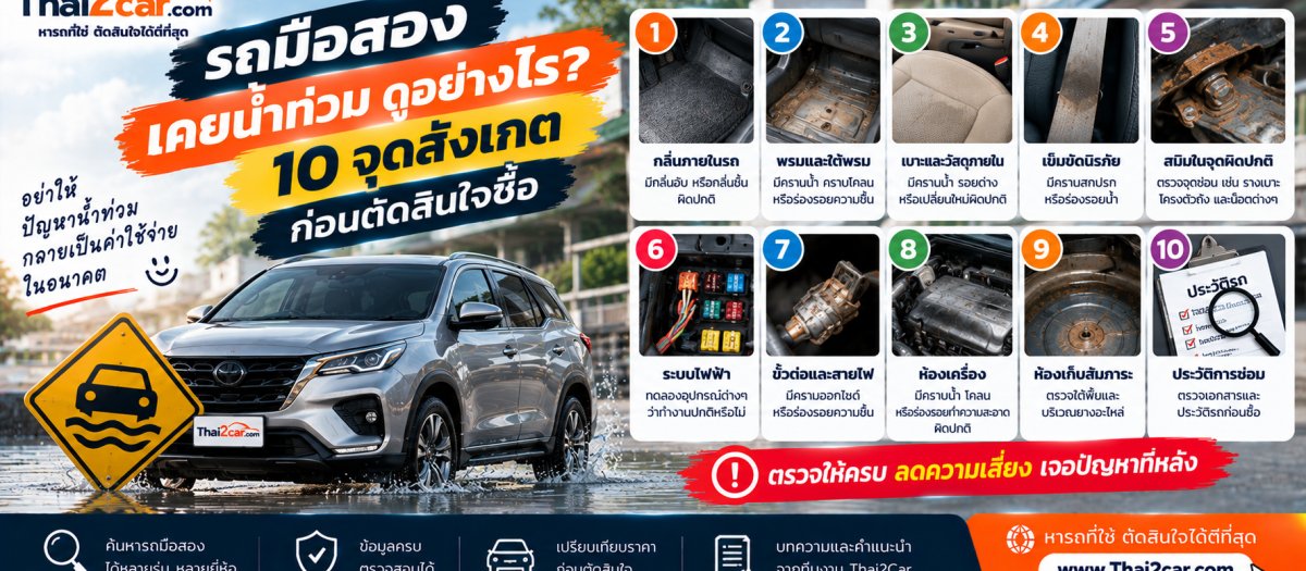 รถมือสองเคยน้ำท่วม ดูอย่างไร? 10 จุดสังเกตก่อนตัดสินใจซื้อ