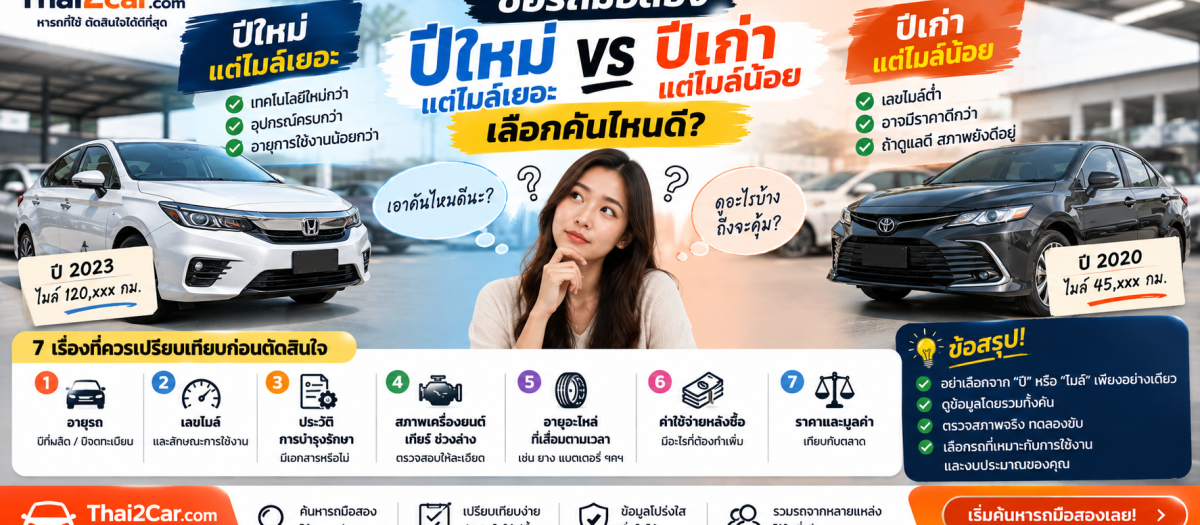 ซื้อรถมือสอง “ปีใหม่แต่ไมล์เยอะ” กับ “ปีเก่าแต่ไมล์น้อย” เลือกคันไหนดี?