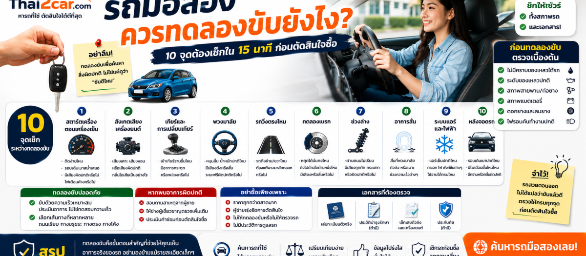 รถมือสองควรทดลองขับยังไง? 10 จุดต้องเช็กใน 15 นาที ก่อนตัดสินใจซื้อ