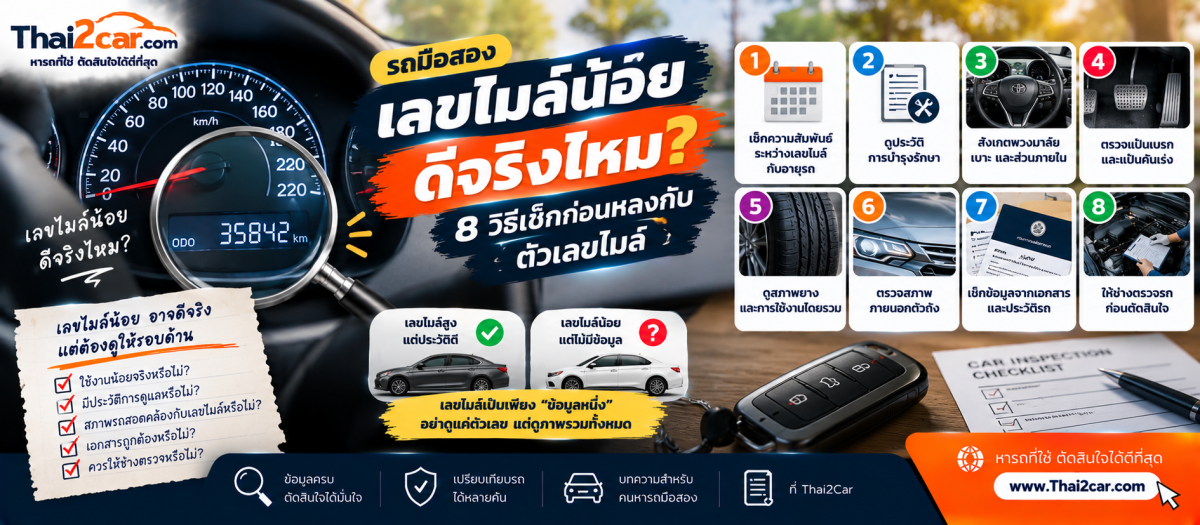 รถมือสองเลขไมล์น้อย ดีจริงไหม? 8 วิธีเช็กก่อนหลงกับตัวเลขไมล์
