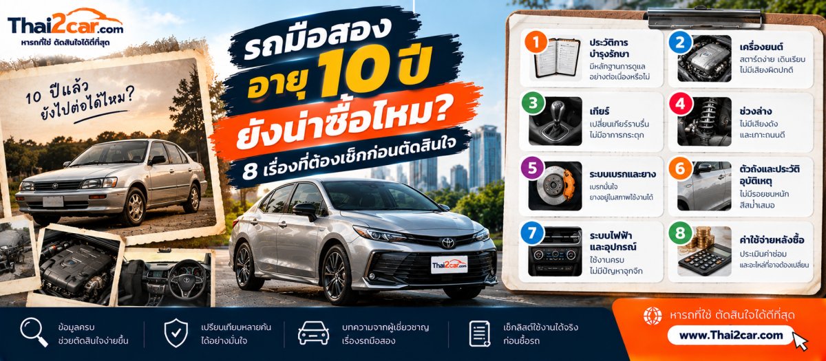 รถมือสองอายุ 10 ปี ยังน่าซื้อไหม? 8 เรื่องที่ต้องเช็กก่อนตัดสินใจ
