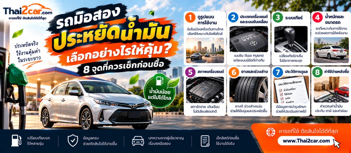 รถมือสองประหยัดน้ำมัน เลือกอย่างไรให้คุ้ม? 8 จุดที่ควรเช็กก่อนซื้อ