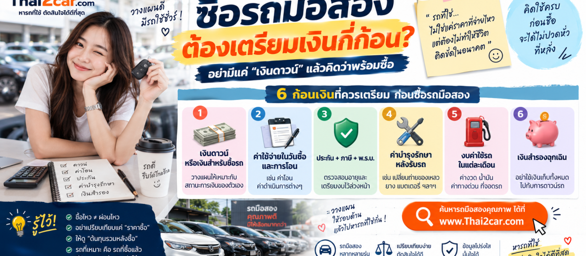ซื้อรถมือสองต้องเตรียมเงินกี่ก้อน? อย่ามีแค่ “เงินดาวน์” แล้วคิดว่าพร้อมซื้อ