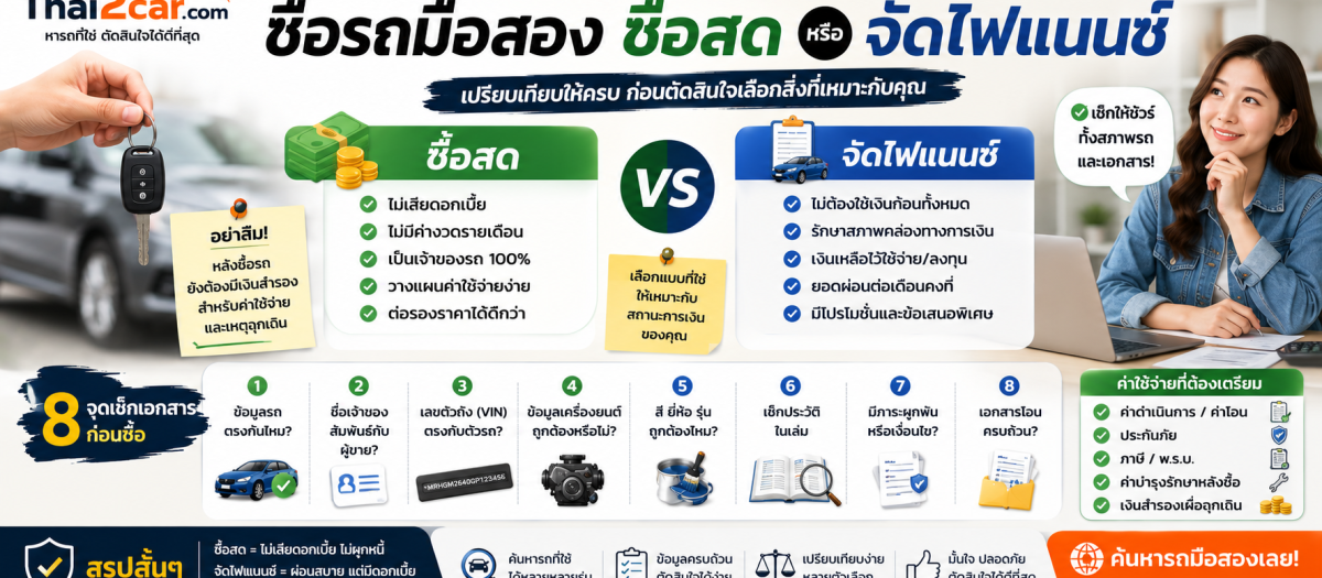 รถมือสองควรซื้อสดหรือจัดไฟแนนซ์? เปรียบเทียบให้ครบก่อนตัดสินใจ