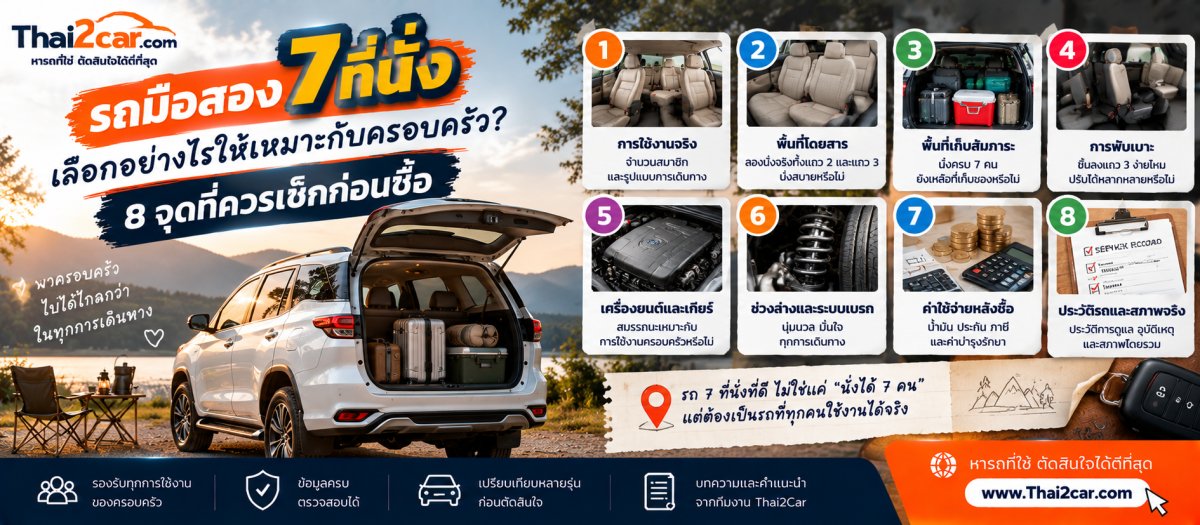 รถมือสอง 7 ที่นั่ง เลือกอย่างไรให้เหมาะกับครอบครัว? 8 จุดที่ควรเช็กก่อนซื้อ