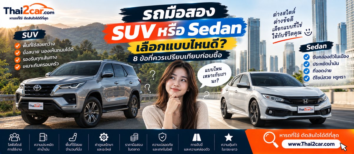 รถมือสอง SUV หรือ Sedan เลือกแบบไหนดี? 8 ข้อที่ควรเปรียบเทียบก่อนซื้อ