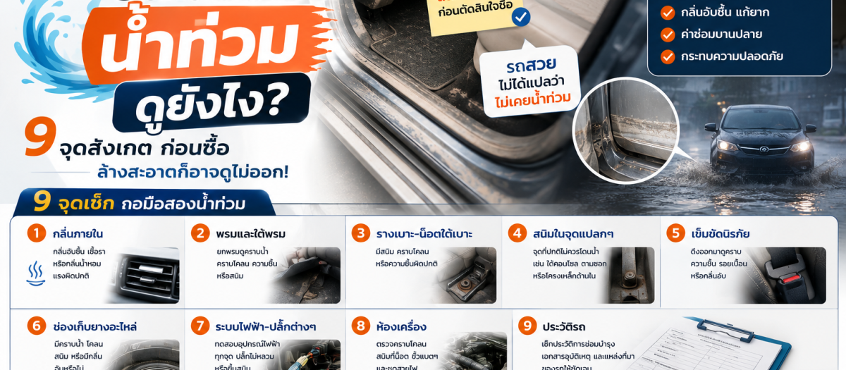 รถมือสองน้ำท่วมดูยังไง? 9 จุดสังเกตก่อนซื้อ เพราะล้างสะอาดก็อาจดูไม่ออก