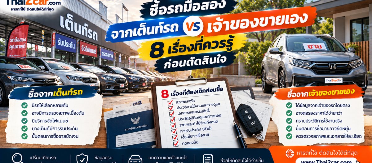 ซื้อรถมือสองจากเต็นท์รถหรือเจ้าของขายเอง? 8 เรื่องที่ควรรู้ก่อนตัดสินใจ