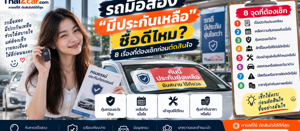 รถมือสองมีประกันเหลือ ซื้อแล้วได้อะไรบ้าง? 8 เรื่องต้องเช็กก่อนตัดสินใจ